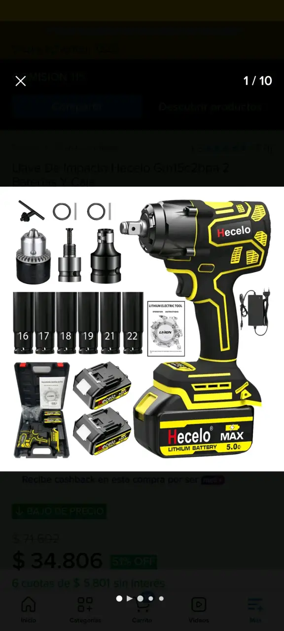 Llave de impacto Hecelo GM15C2BPA con baterías y caja