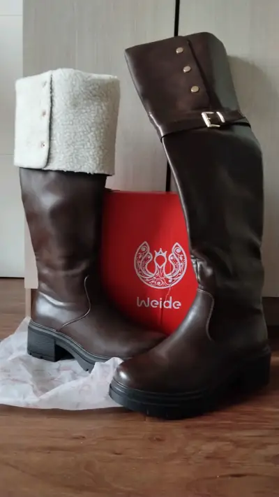 Botas largas de cuero marrón Weide - miniatura 1