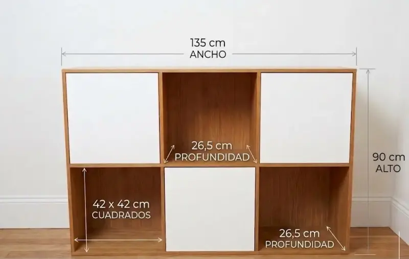 Estante organizador de madera con cubos