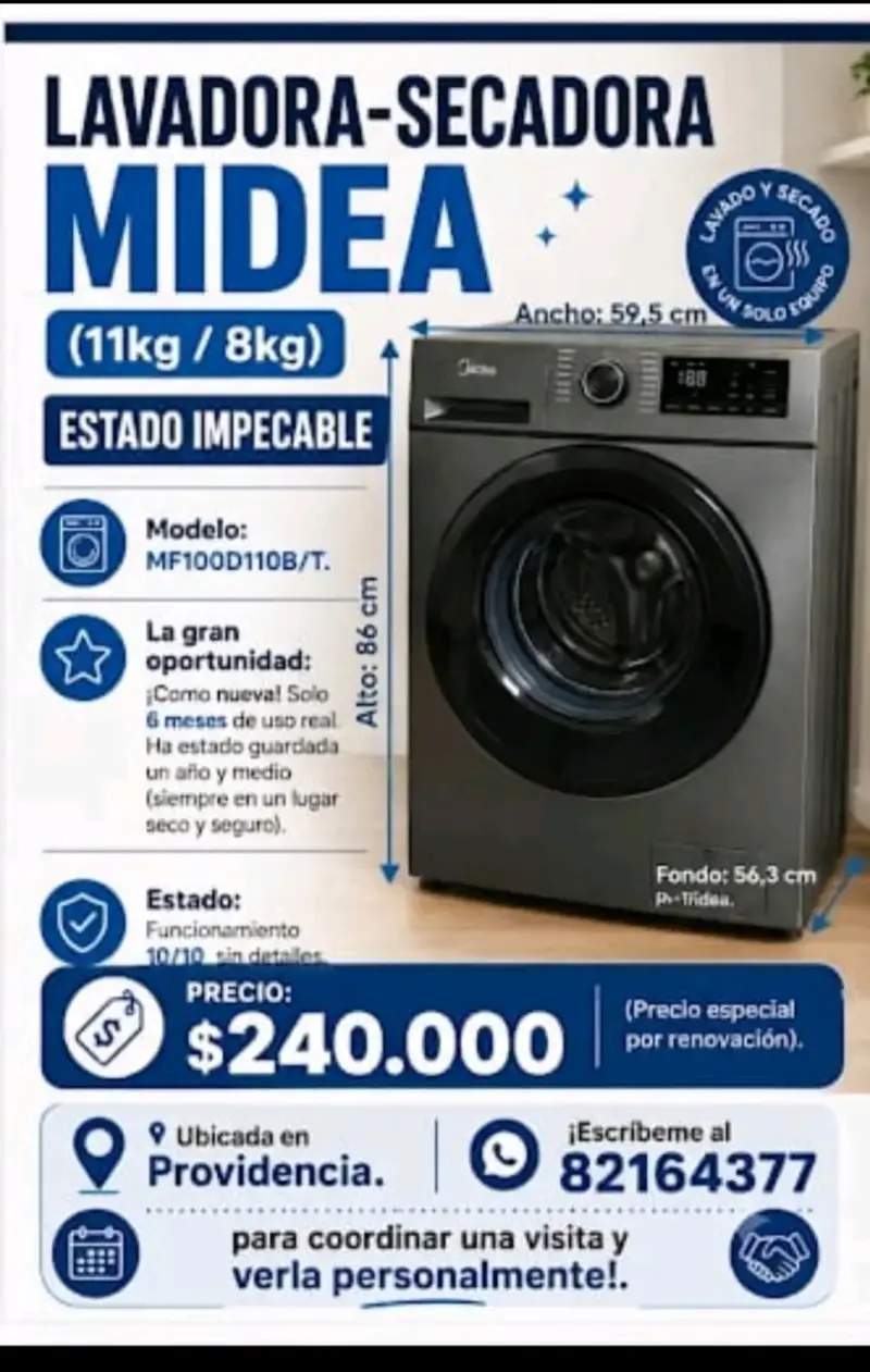 Lavadora-Secadora Midea 11kg/8kg en excelente estado - 1