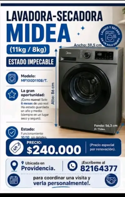 Lavadora-Secadora Midea 11kg/8kg en excelente estado - miniatura 1