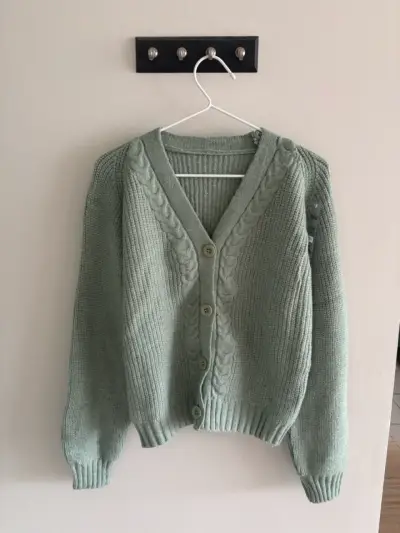 Cardigans de punto para mujer en verde y naranja - miniatura 1