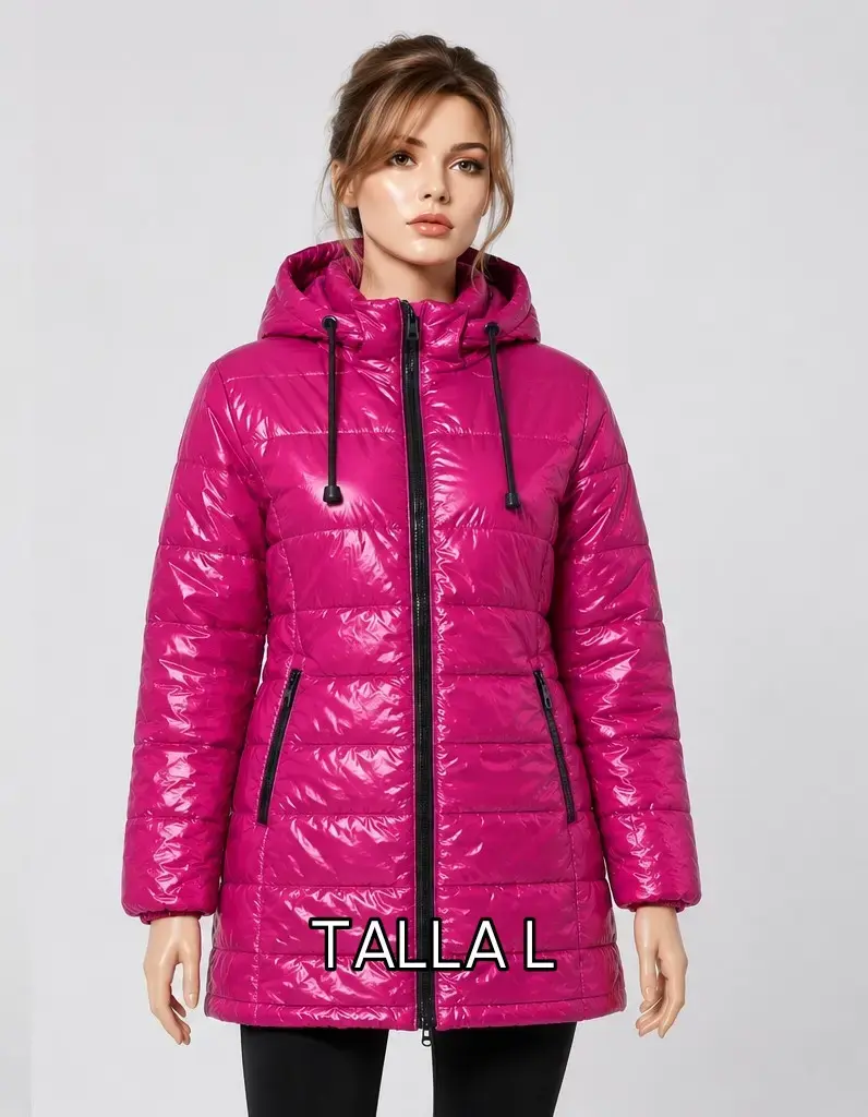 Chaqueta acolchada fucsia con capucha talla L