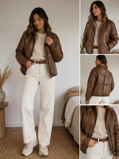 Chaqueta acolchada marrón para mujer - miniatura 1