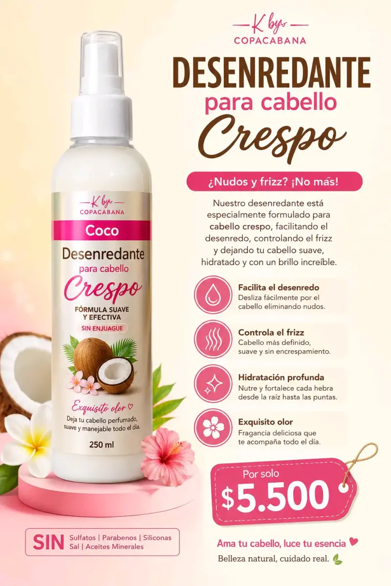 Desenredante para cabello crespo con coco 250ml