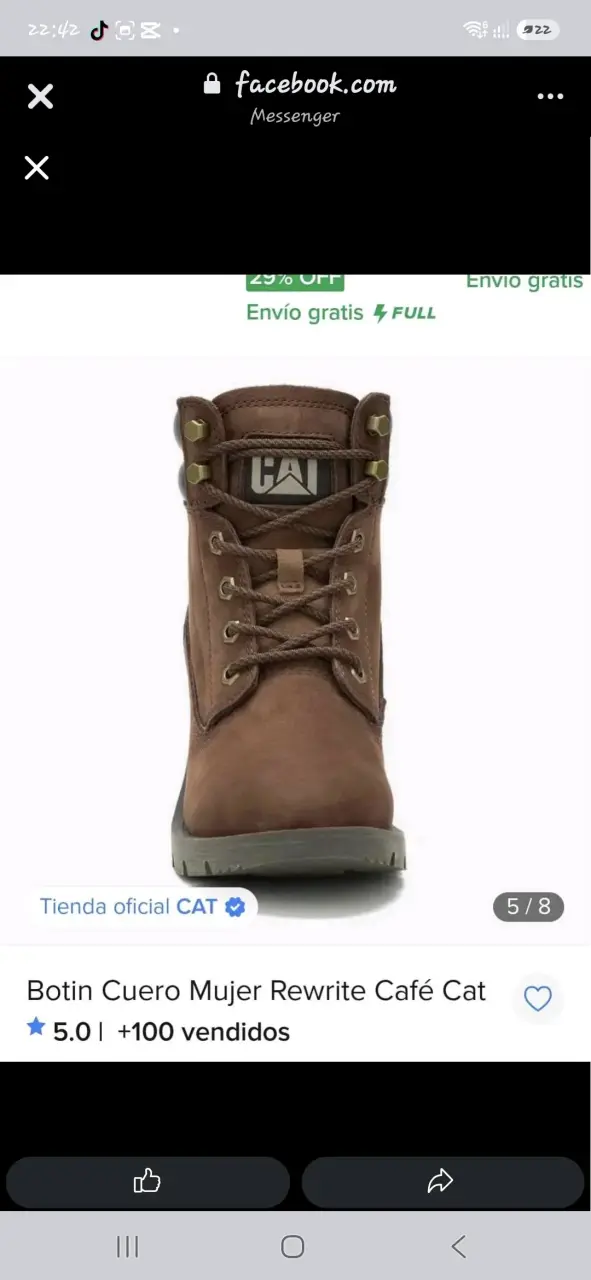 Botines de cuero café para mujer Cat - 1