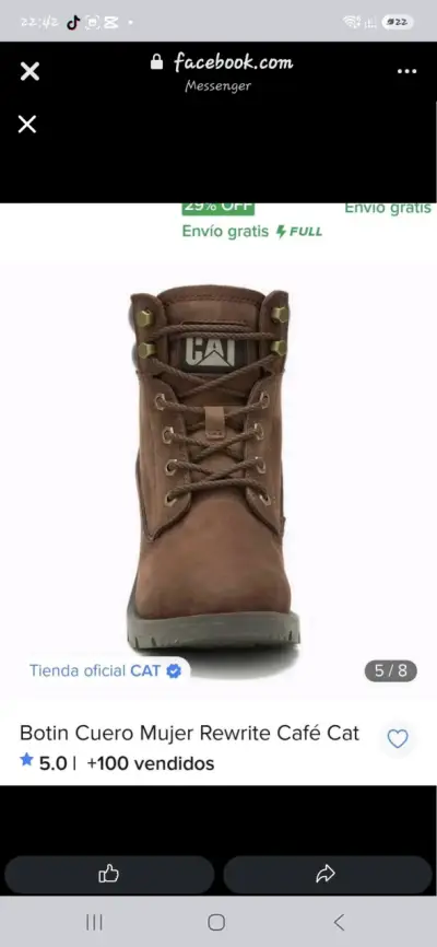 Botines de cuero café para mujer Cat - miniatura 1