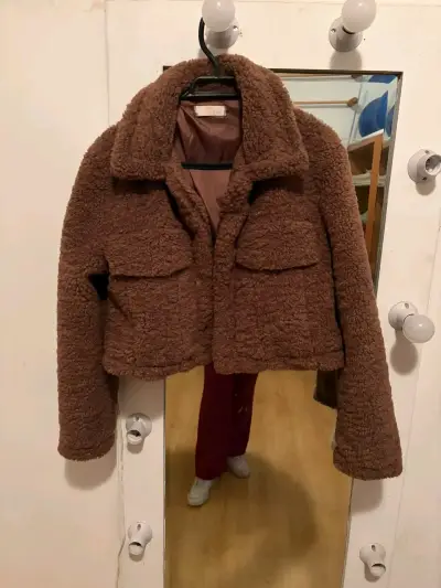 Chaqueta de lana sintética marrón para mujer - miniatura 1