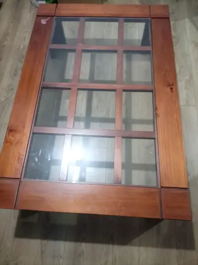 Mesa de centro de madera y vidrio estilo moderno - miniatura 2