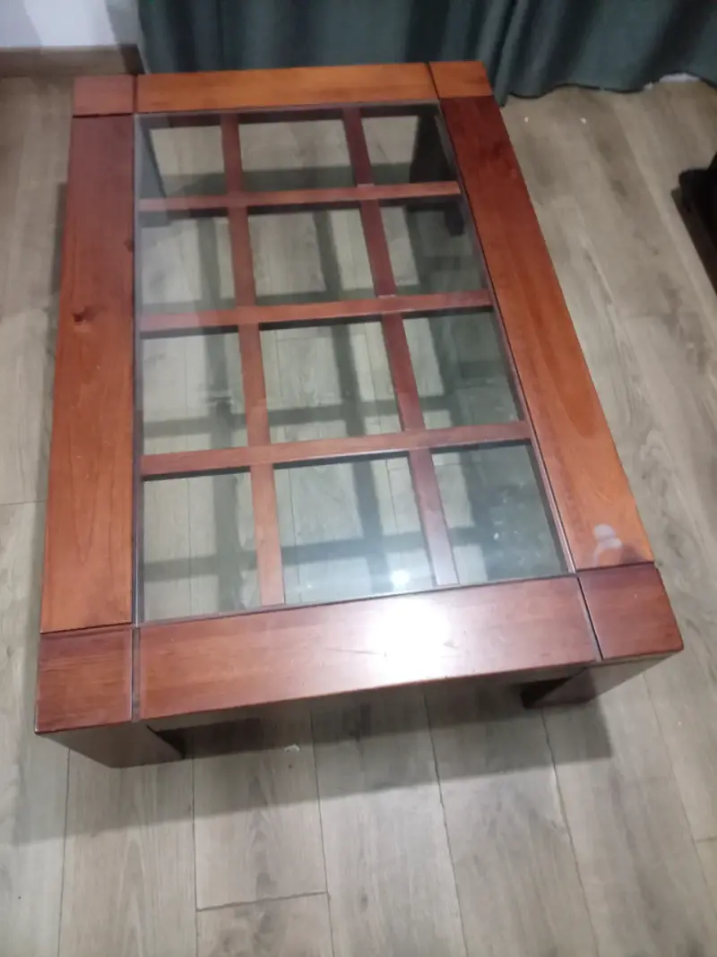 Mesa de centro de madera y vidrio estilo moderno - 3