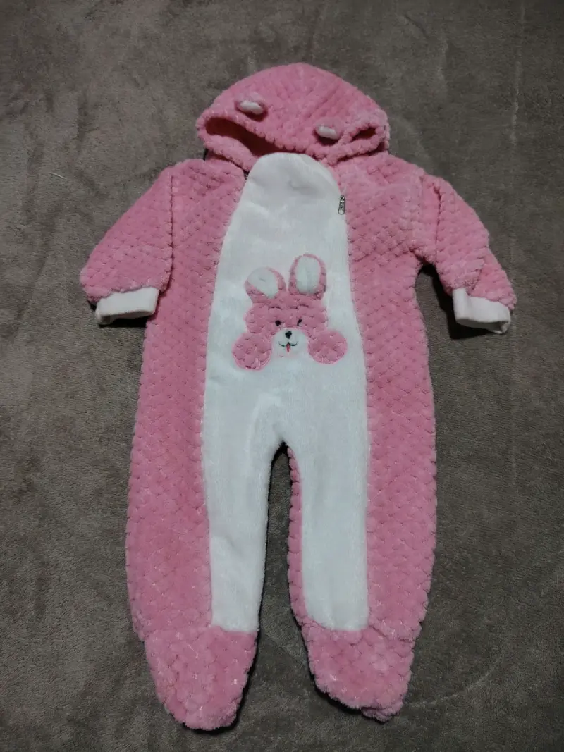 Enterito de bebé polar rosado con capucha - 1