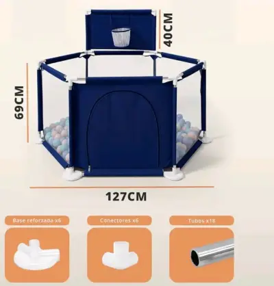 Corral de juegos infantil hexagonal azul con pelotas - miniatura 1