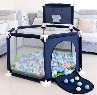 Corral de juegos infantil hexagonal azul con pelotas - miniatura 2