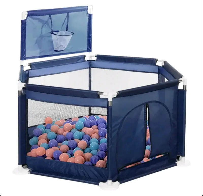 Corral de juegos infantil hexagonal azul con pelotas - 3