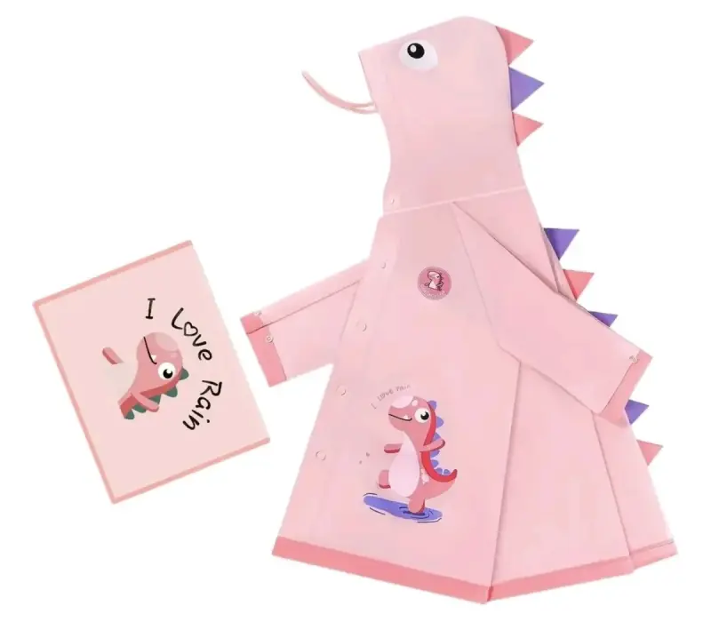 Impermeable infantil diseño dinosaurio rosa/celest - 1