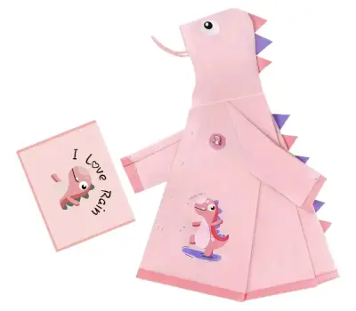 Impermeable infantil diseño dinosaurio rosa/celest - miniatura 1