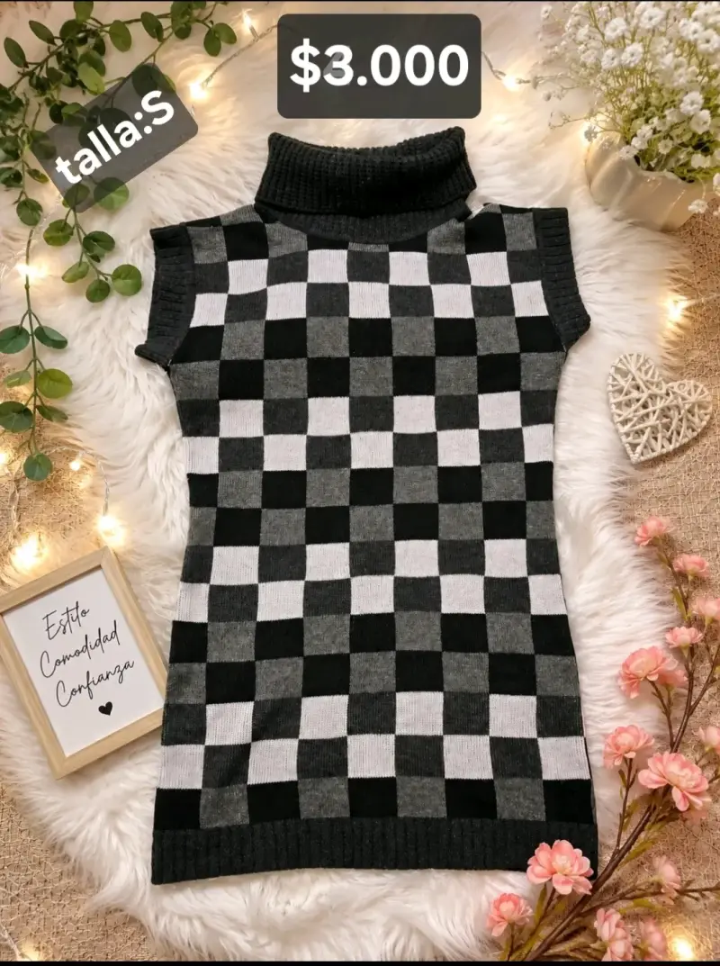 Vestido de punto a cuadros blanco y negro