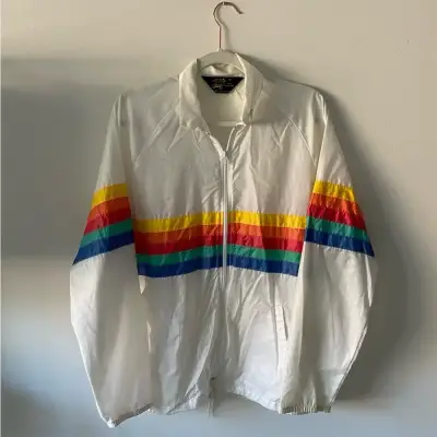 Chaqueta vintage blanca con franjas arcoíris - miniatura 1