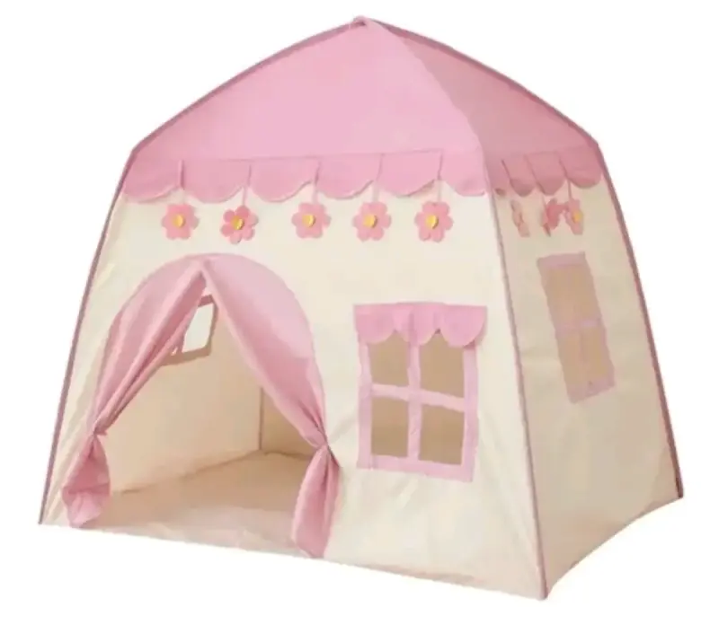 Carpa de juego infantil rosa con diseño de flores - 1
