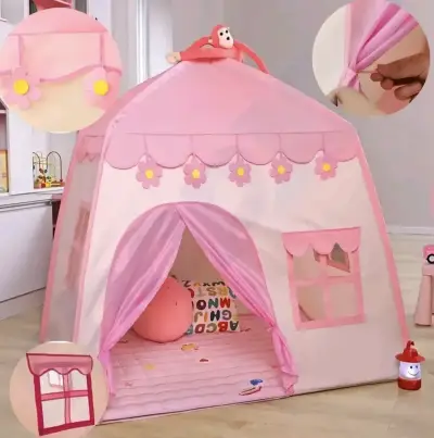 Carpa de juego infantil rosa con diseño de flores - miniatura 2