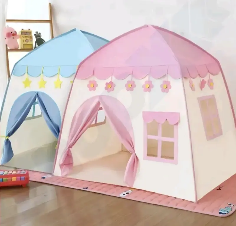 Carpa de juego infantil rosa con diseño de flores - 3