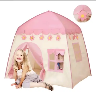 Carpa de juego infantil rosa con diseño de flores - miniatura 4