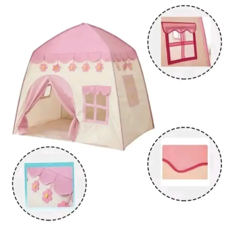 Carpa de juego infantil rosa con diseño de flores - 5
