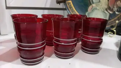 6 vasos cristal rojo rubí - miniatura 1