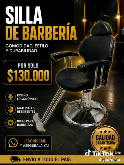 Silla de barbería ergonómica y resistente - miniatura 1
