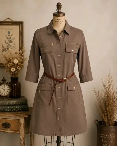 Vestido camisero Café terroso  con cinturón - miniatura 1