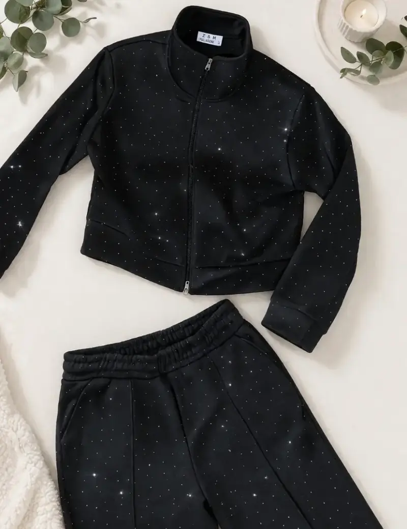 Conjunto deportivo negro con brillo para mujer