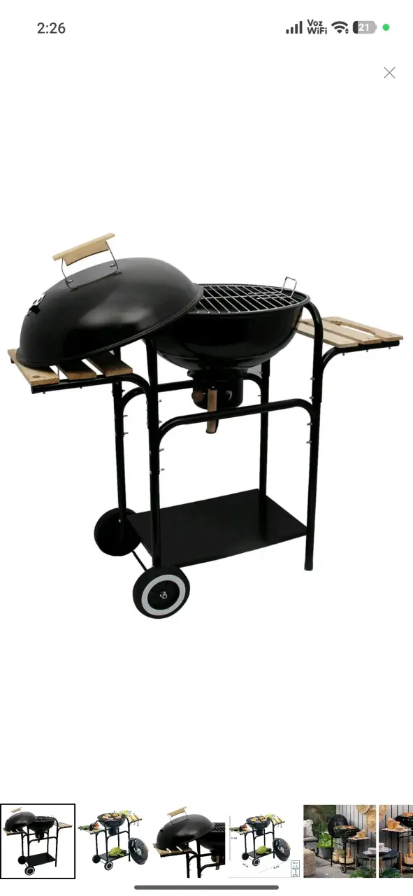 Parrilla de carbón portátil con ruedas y estantes - 1