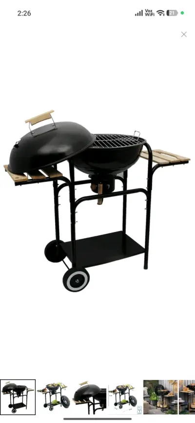 Parrilla de carbón portátil con ruedas y estantes - miniatura 1