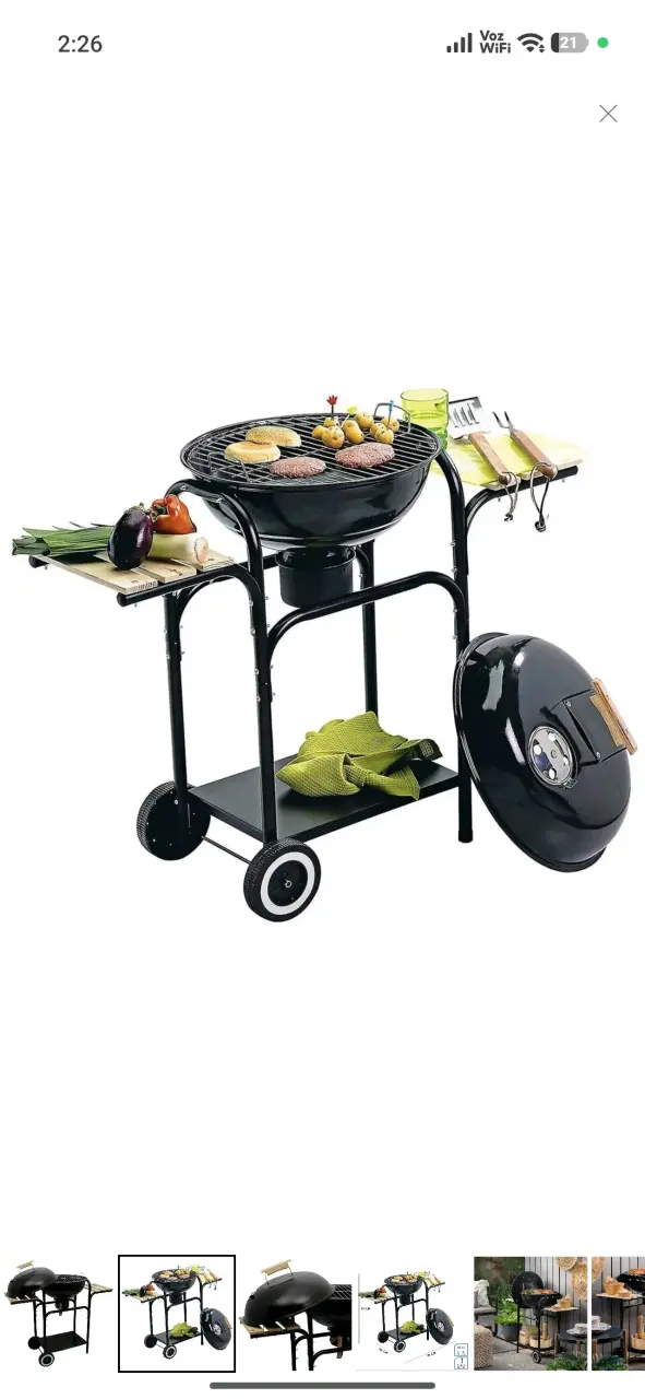 Parrilla de carbón portátil con ruedas y estantes - 2