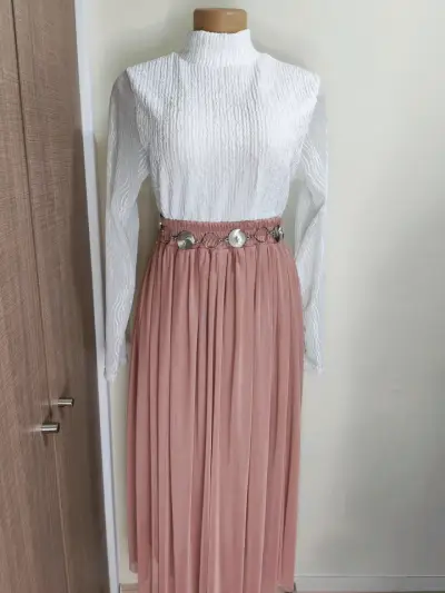 Falda  larga elegante vino y rosa - miniatura 1