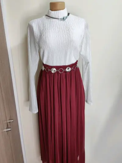Falda  larga elegante vino y rosa - miniatura 2