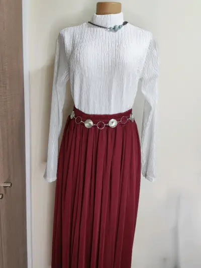 Falda  larga elegante vino y rosa - miniatura 3