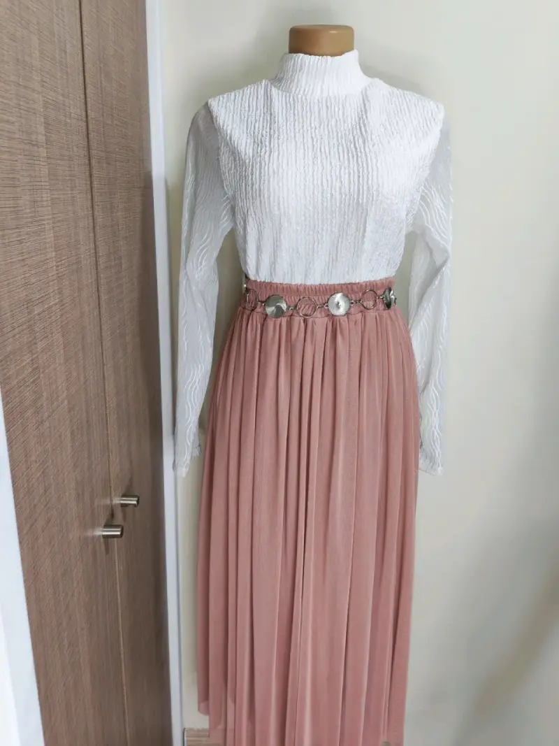Falda  larga elegante vino y rosa - 5