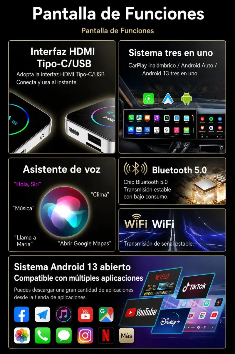 AI Box Android 13 con Bluetooth y WiFi. YouTube - 2
