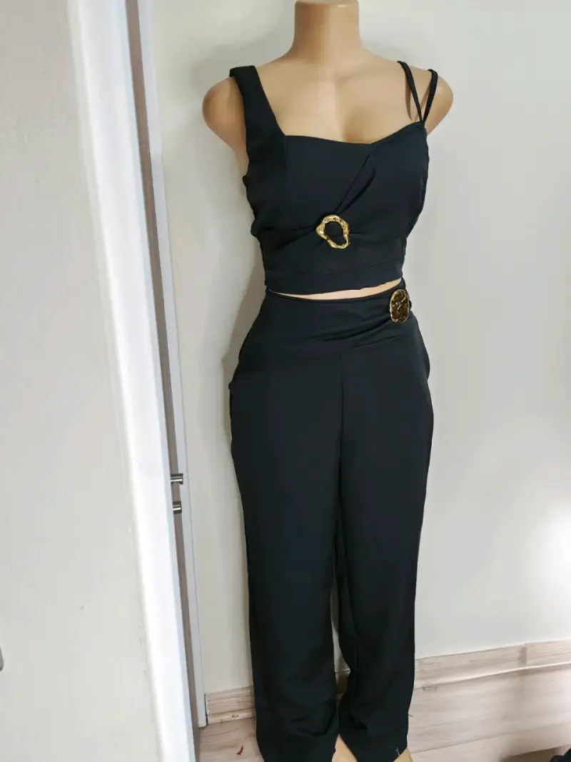 Conjunto de dos piezas negro elegante para mujer - 5