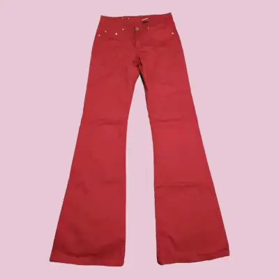 Pantalones rojos acampanados para mujer - miniatura 1