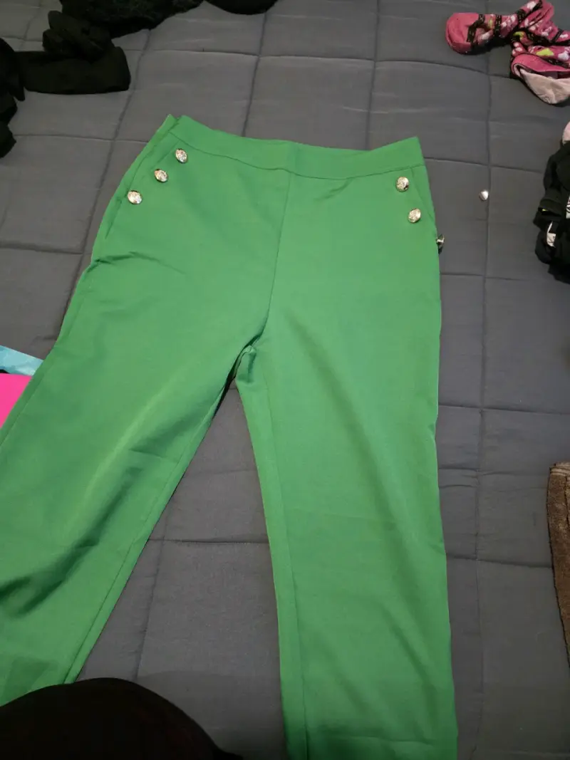 Pantalones verdes de algodón para mujer - 2