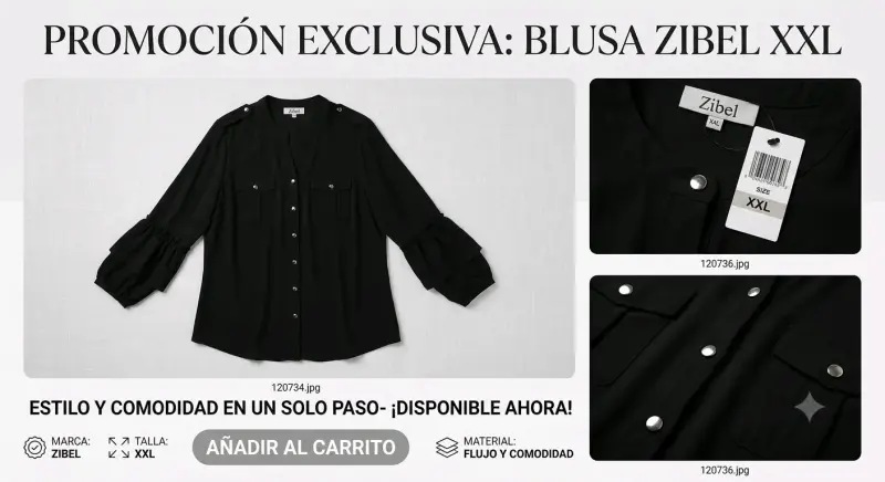 Blusa negra Zibel XXL con botones decorativos - 1