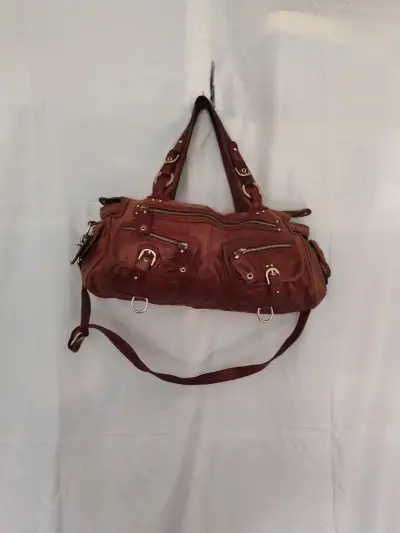 Bolso de cuero marrón con múltiples bolsillos - miniatura 6