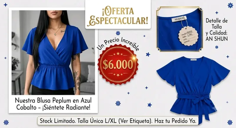 Blusa Peplum Azul Cobalto An Shun - 1