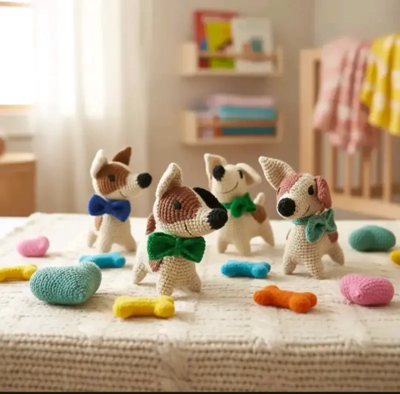 Llavero Perritos con Corbatín tejido a crochet - 5