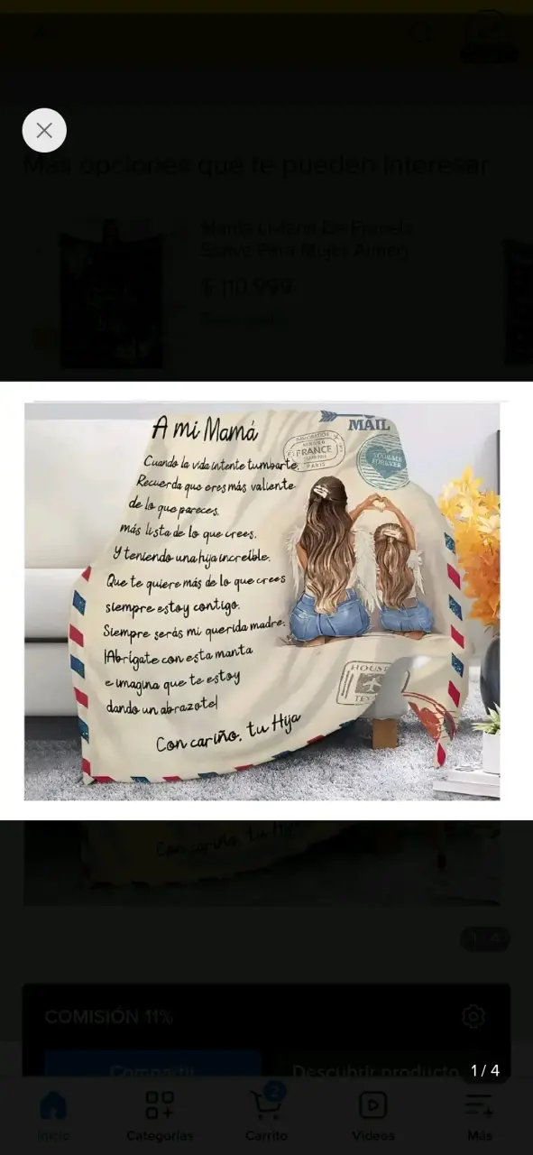 Manta personalizada para mamá con mensaje emotivo - 1