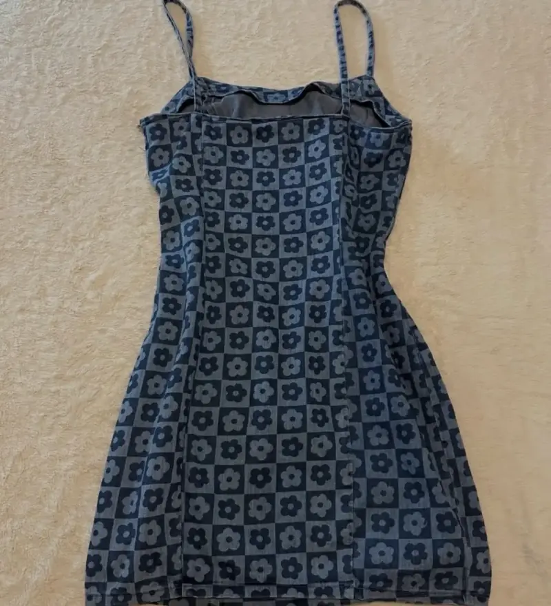 Vestido corto de jeans estampado floral azul - 2