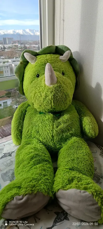 Peluche dinosaurio triceratops verde grande - miniatura 1