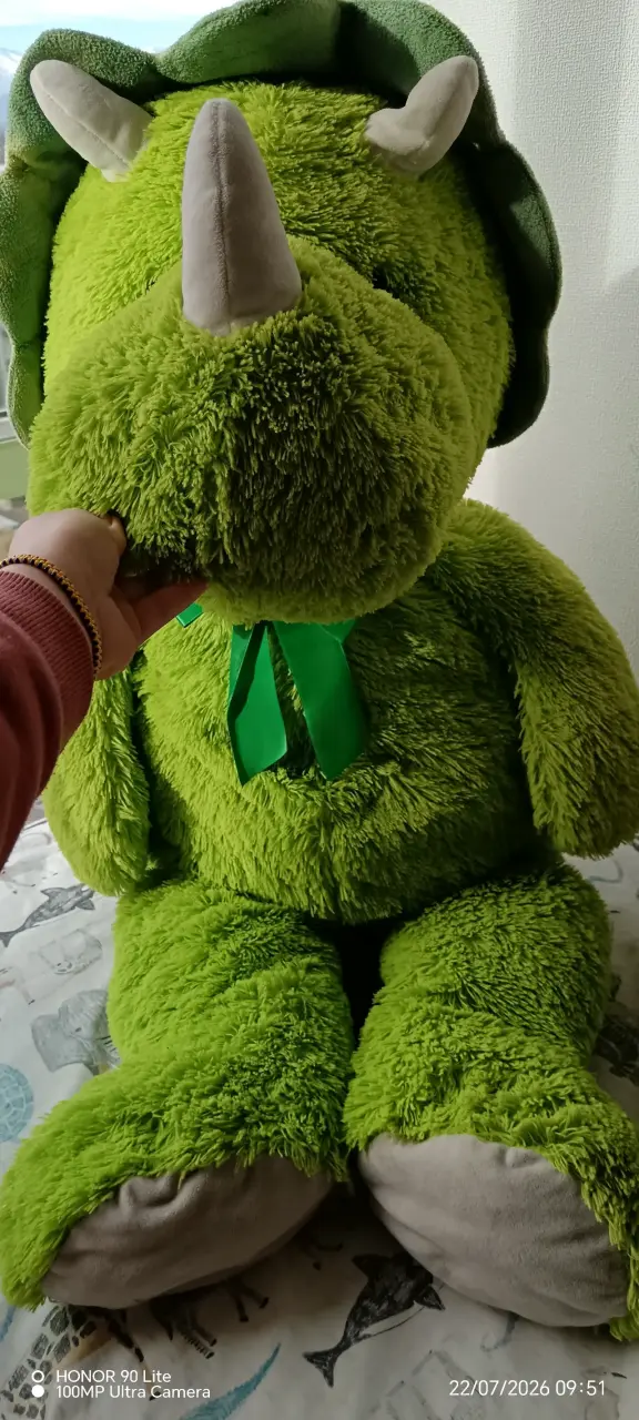 Peluche dinosaurio triceratops verde grande - 2